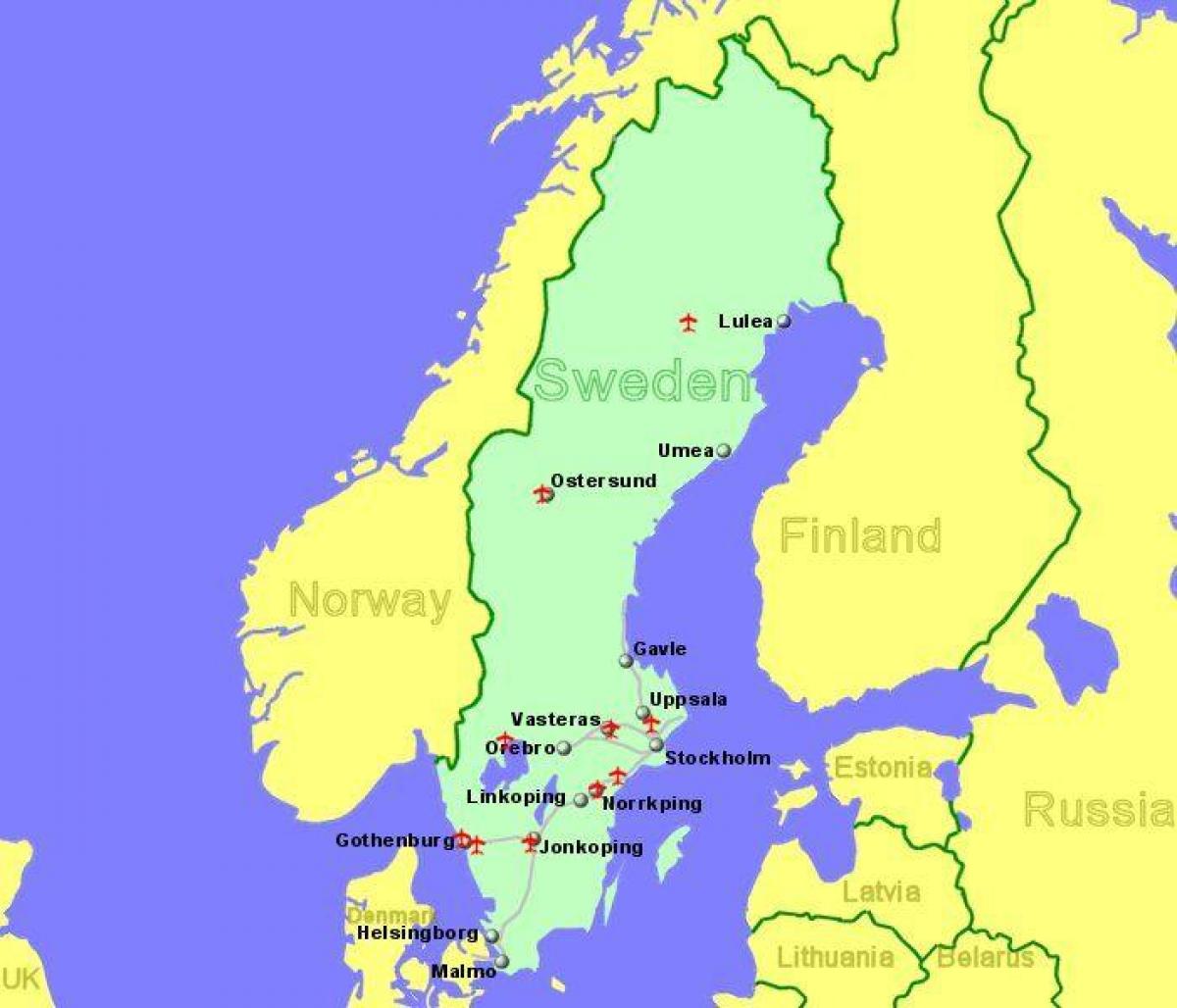 Flughäfen in Schweden-Landkarte - Karte der Flughäfen in Schweden