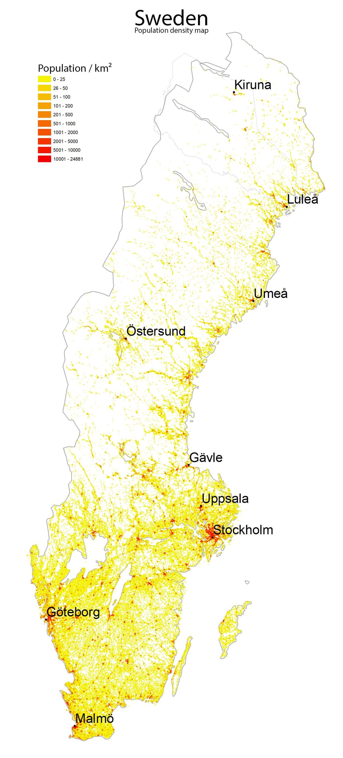 Bevölkerung Dichte Karte von Schweden