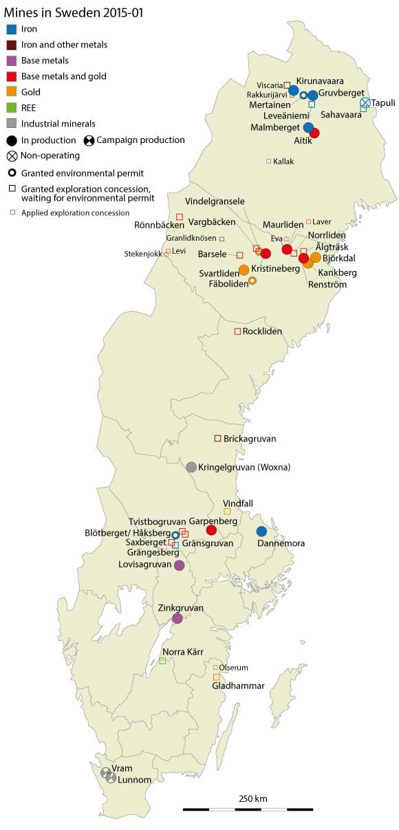 Karte von Schweden natürlichen Ressourcen
