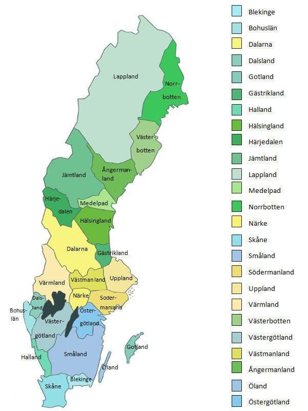 Karte von Schweden Provinzen