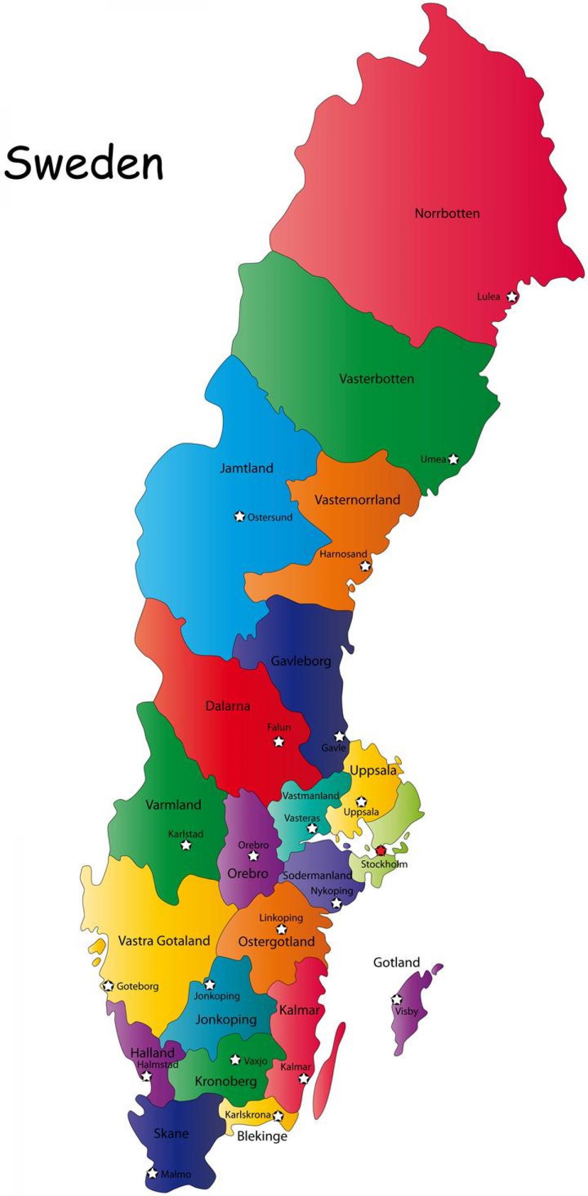 Schweden Regionen Landkarte Schweden Landkarte-Regionen (Nordeuropa