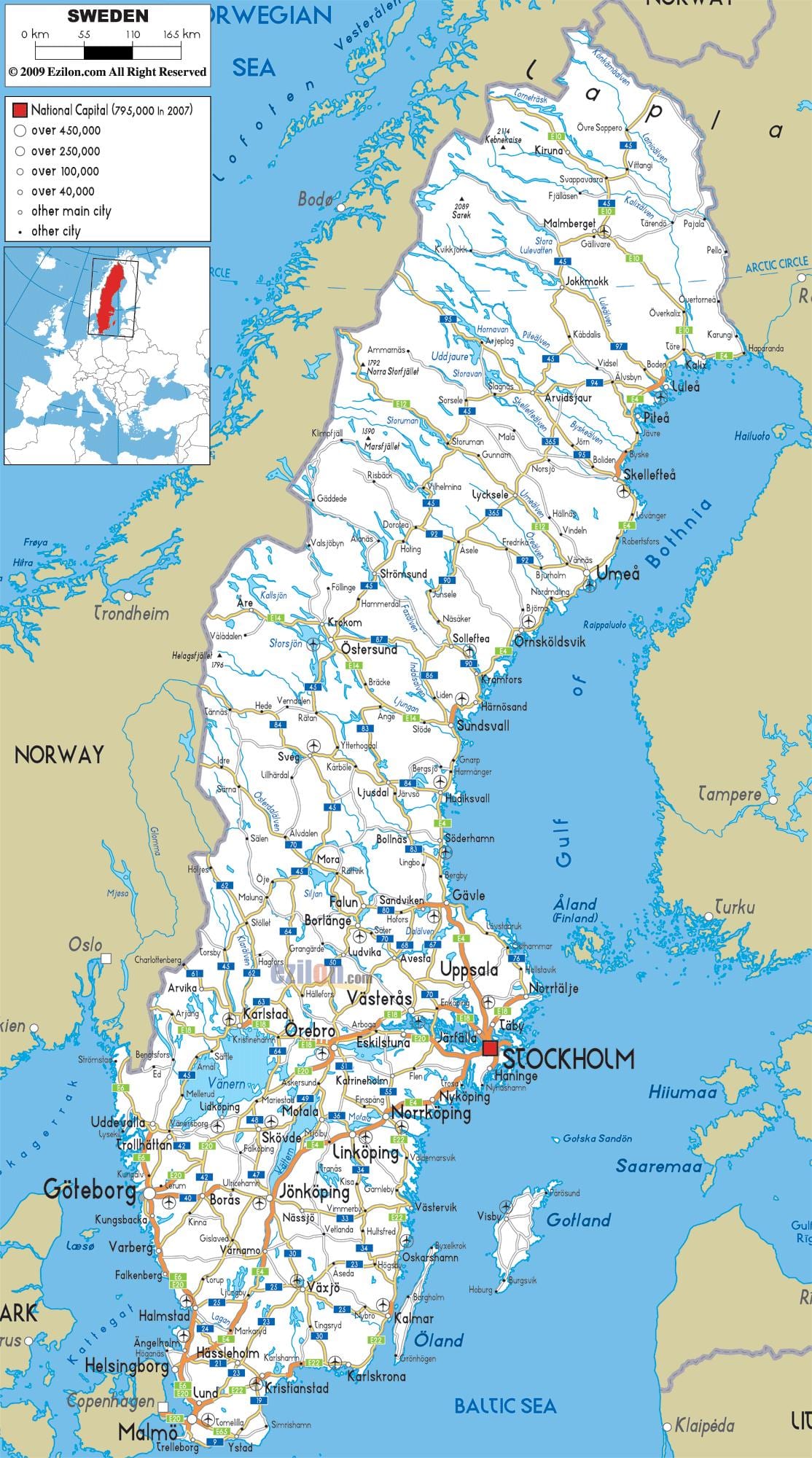 Schweden Landkarte mit Städten
