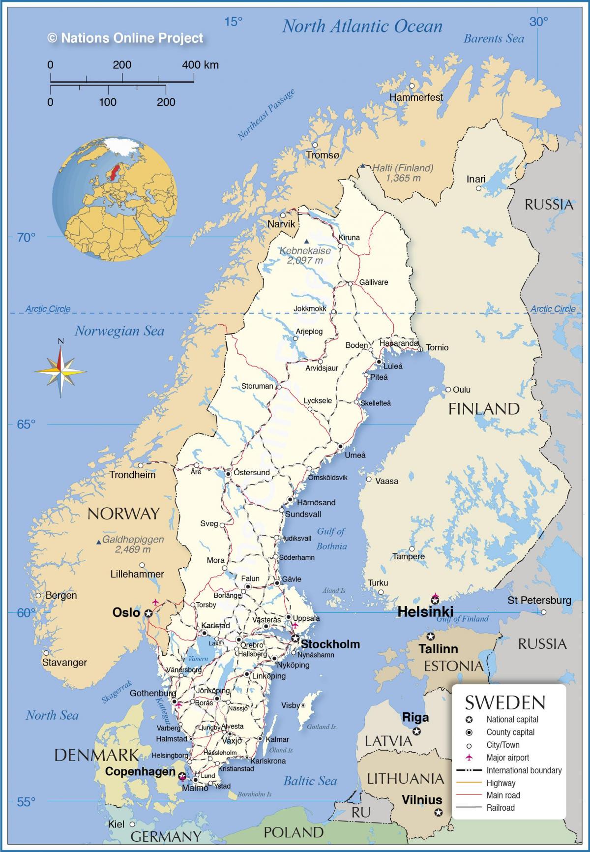 Karte von Schweden-Transporte