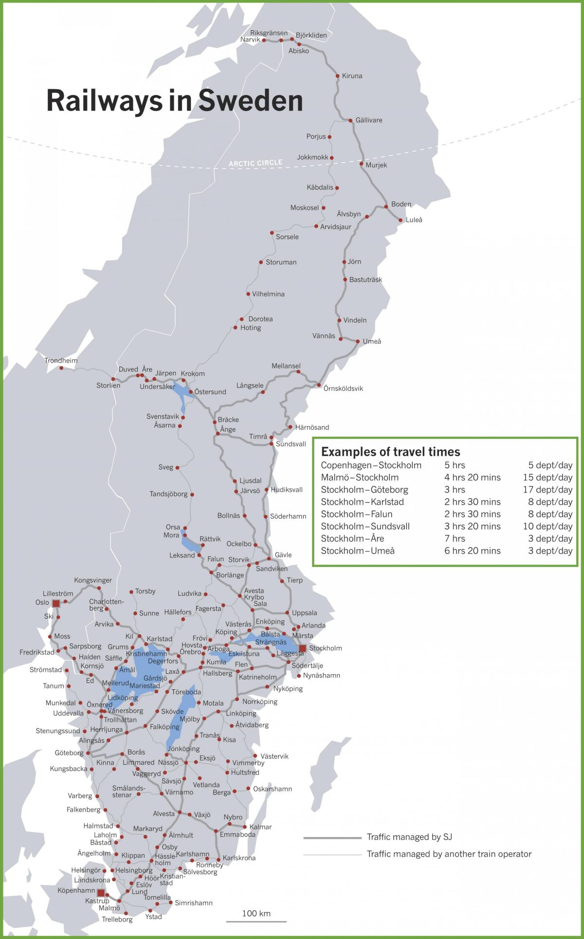 Schweden trainieren map - Bahn-Karte Schweden (Nordeuropa - Europa)