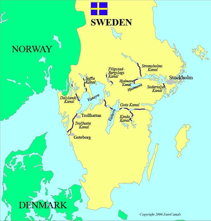 Karte der schwedischen Kanäle